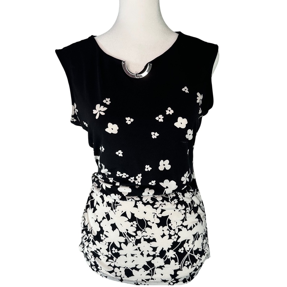 Calvin Klein Women's Back and White Floral Blouse Size XS